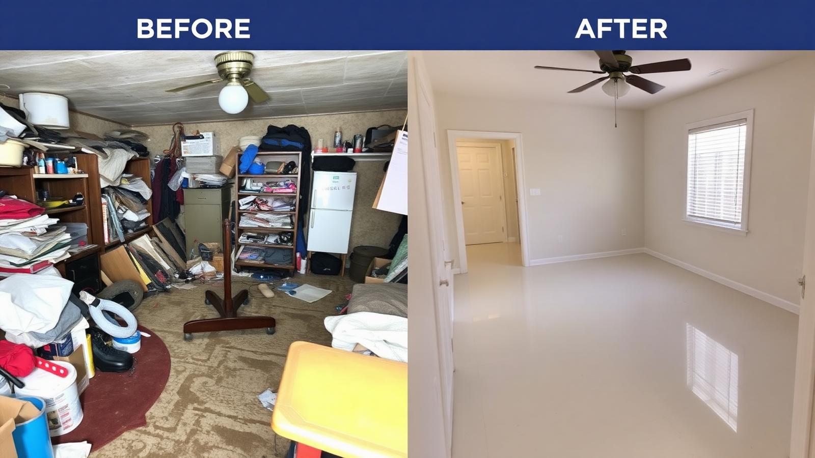 Before and after Hoarding Cleanup project by Copper State Restoration in Queen Creek, AZ
