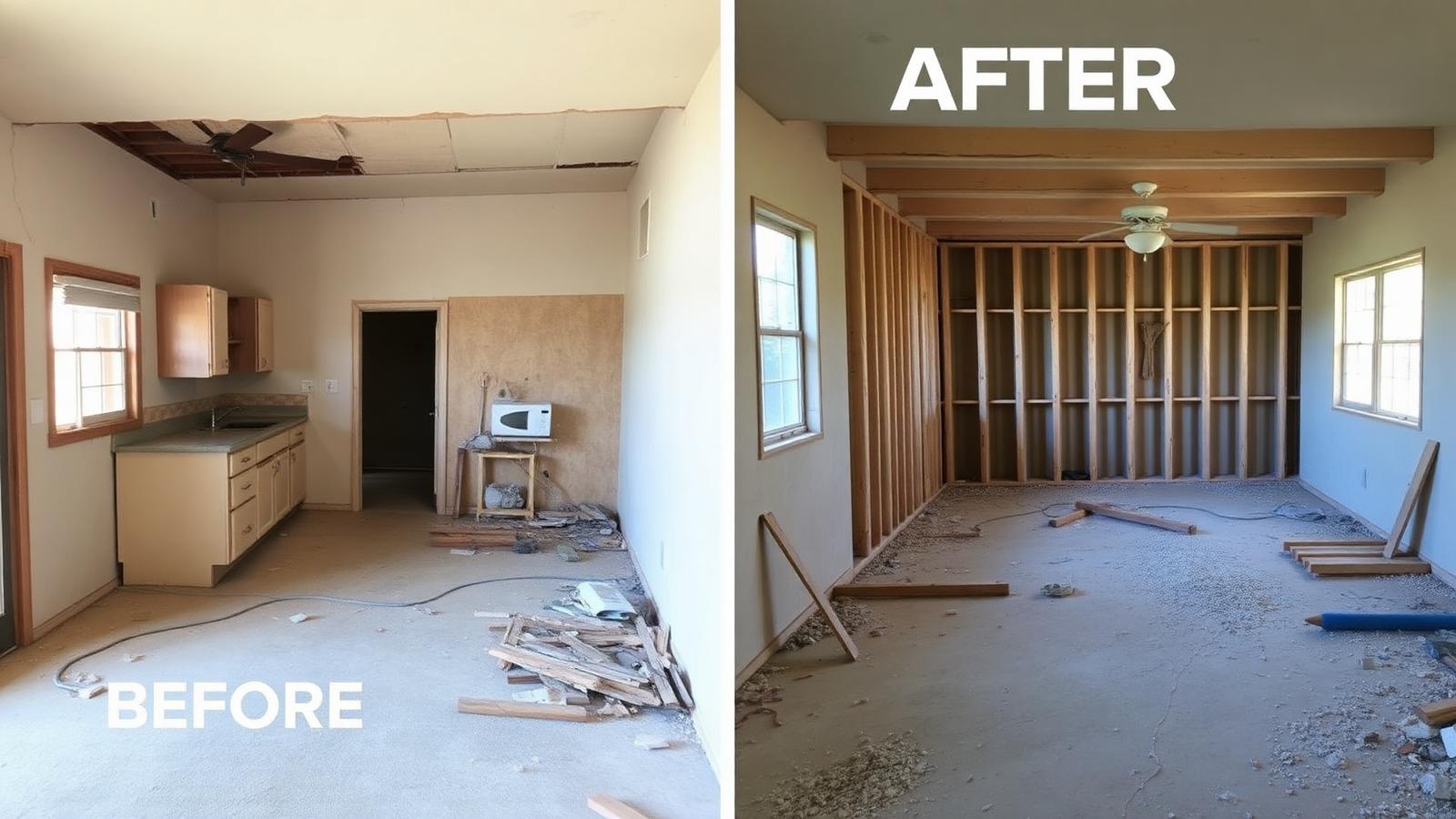 Before and after Demolition project by Copper State Restoration in Queen Creek, AZ